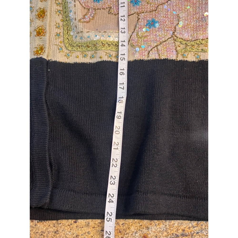 Vtg Storybook Knits 1X Black Elephant Sequin Embellished Button Cardigan Sweater - Picture 7 of 13